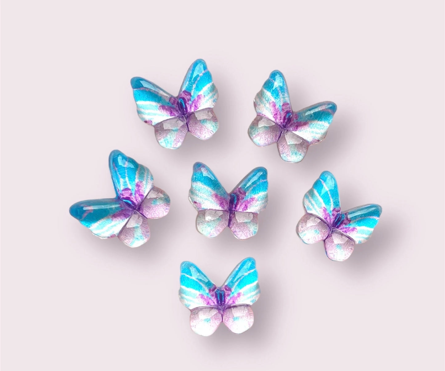 Butterfly resin embellishments, 15mm blue and lilac