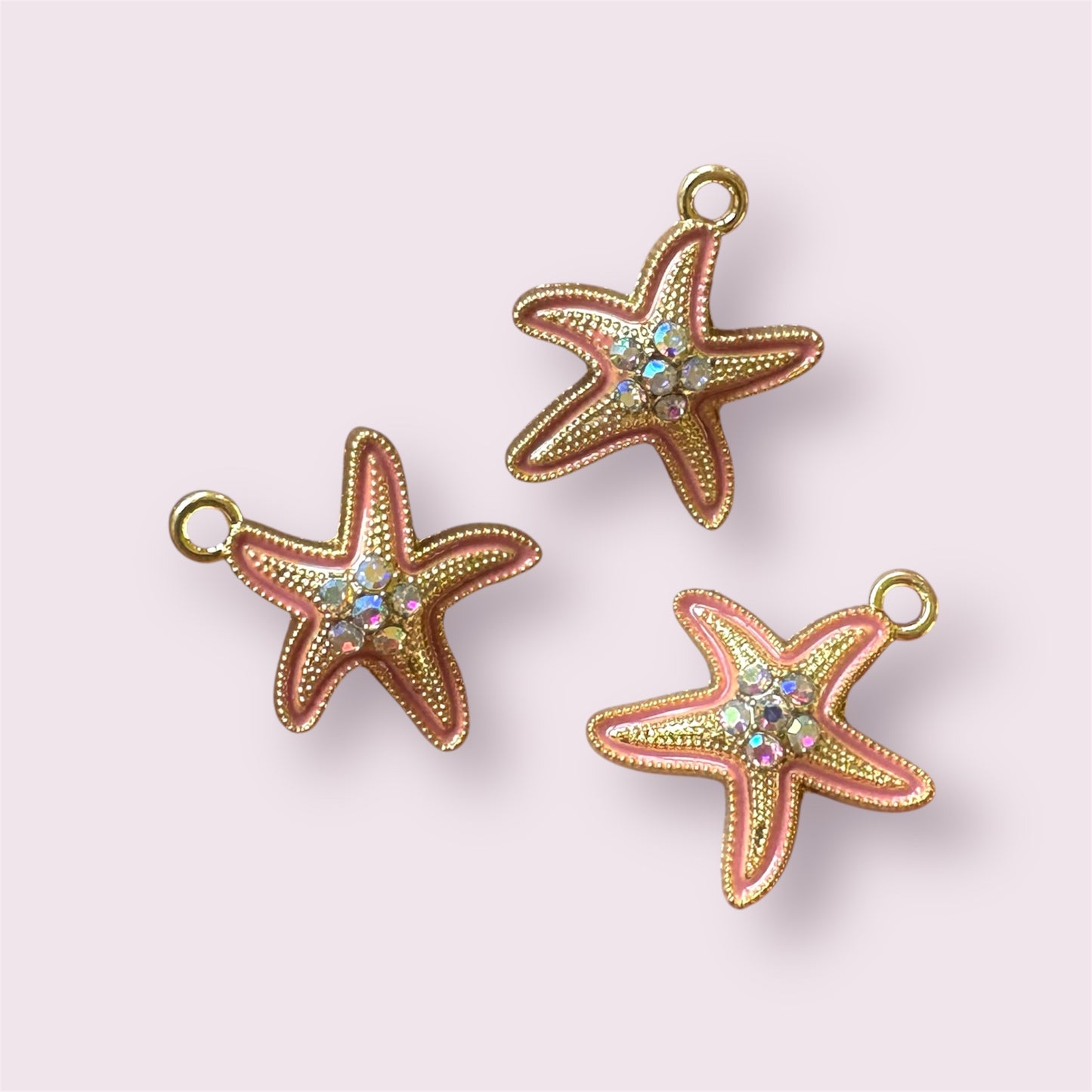 Pink starfish charm, 20mm gold alloy