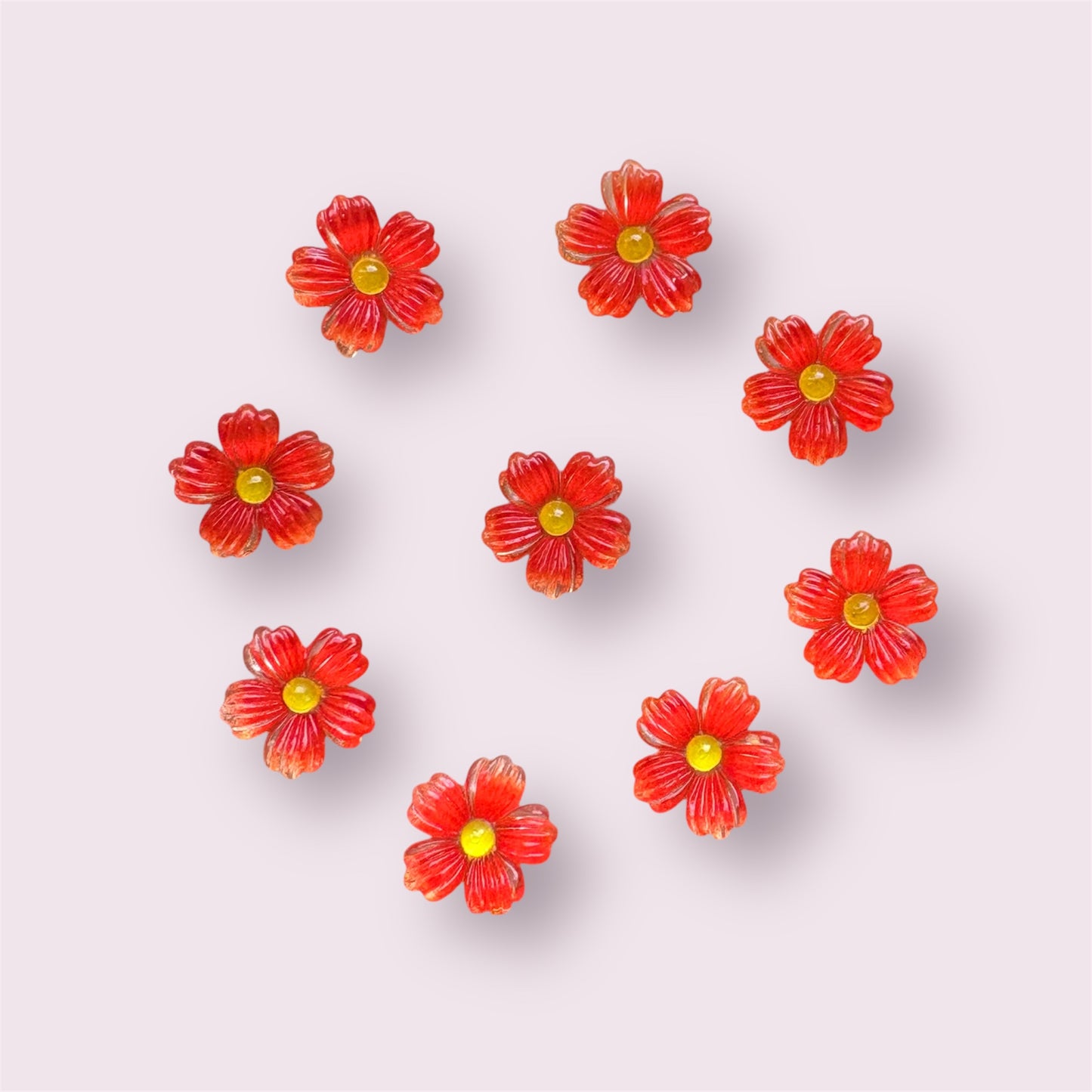 Red glass effect resin flower cabochons, 9mm