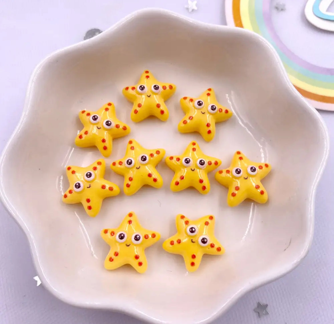 Starfish cabochons, yellow 14mm
