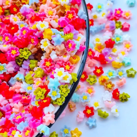 mixed colour mini flower cabochons, 6mm