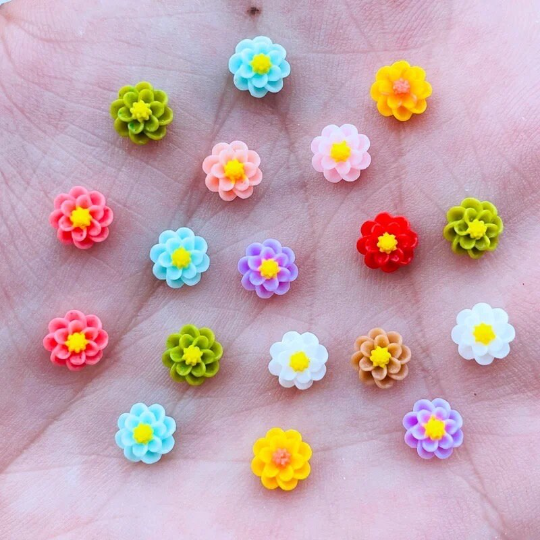 flower cabochons, mini mixed colour, 6mm