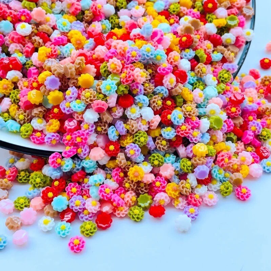 flower cabochons, mini mixed colour, 6mm