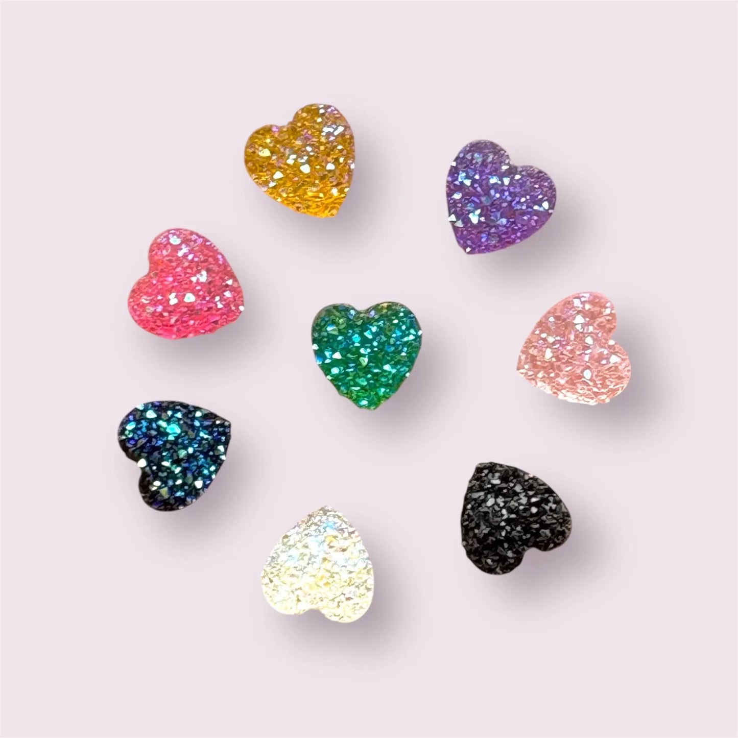 Glitter hearts, mixed set 8mm
