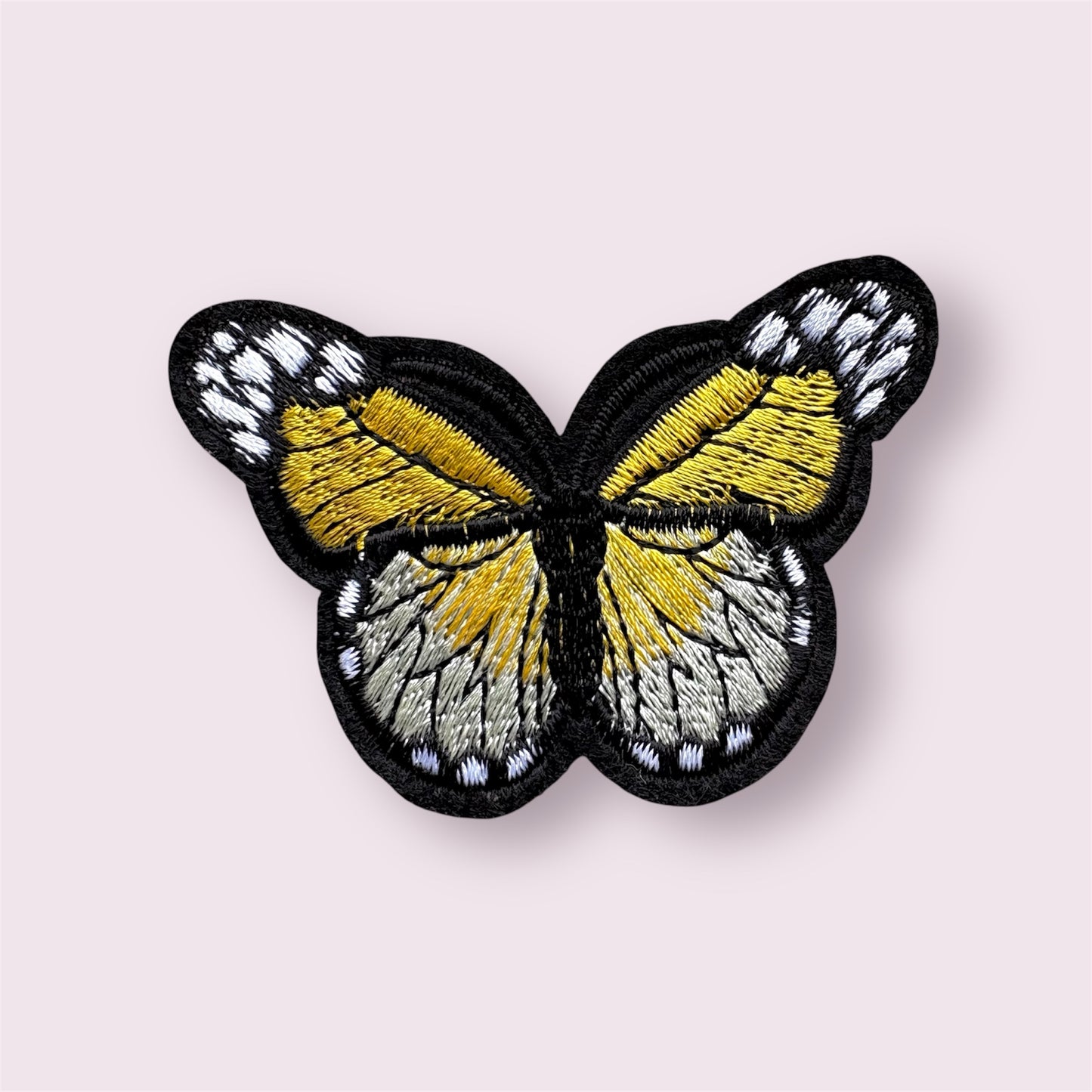 Yellow embroidered butterfly patch