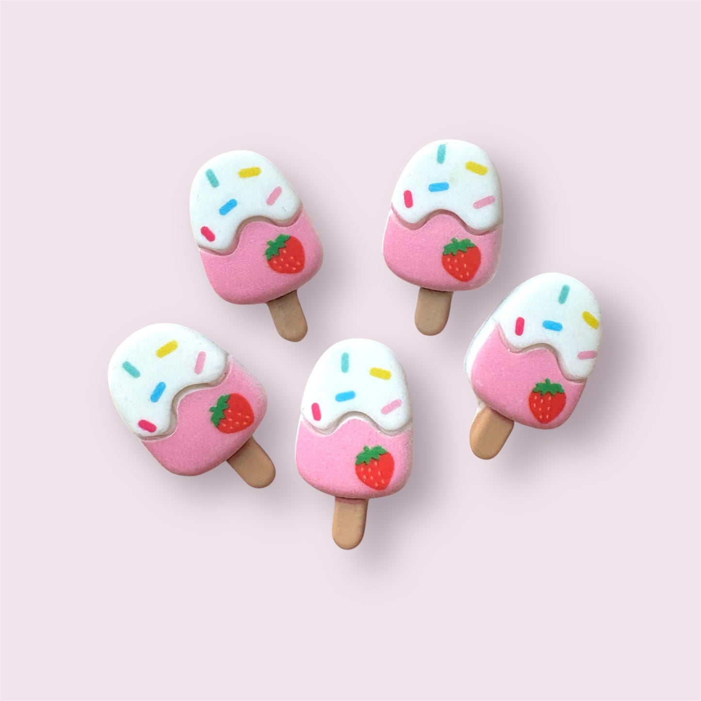 Ice lolly resin embellishments, pink strawberry 29mm
