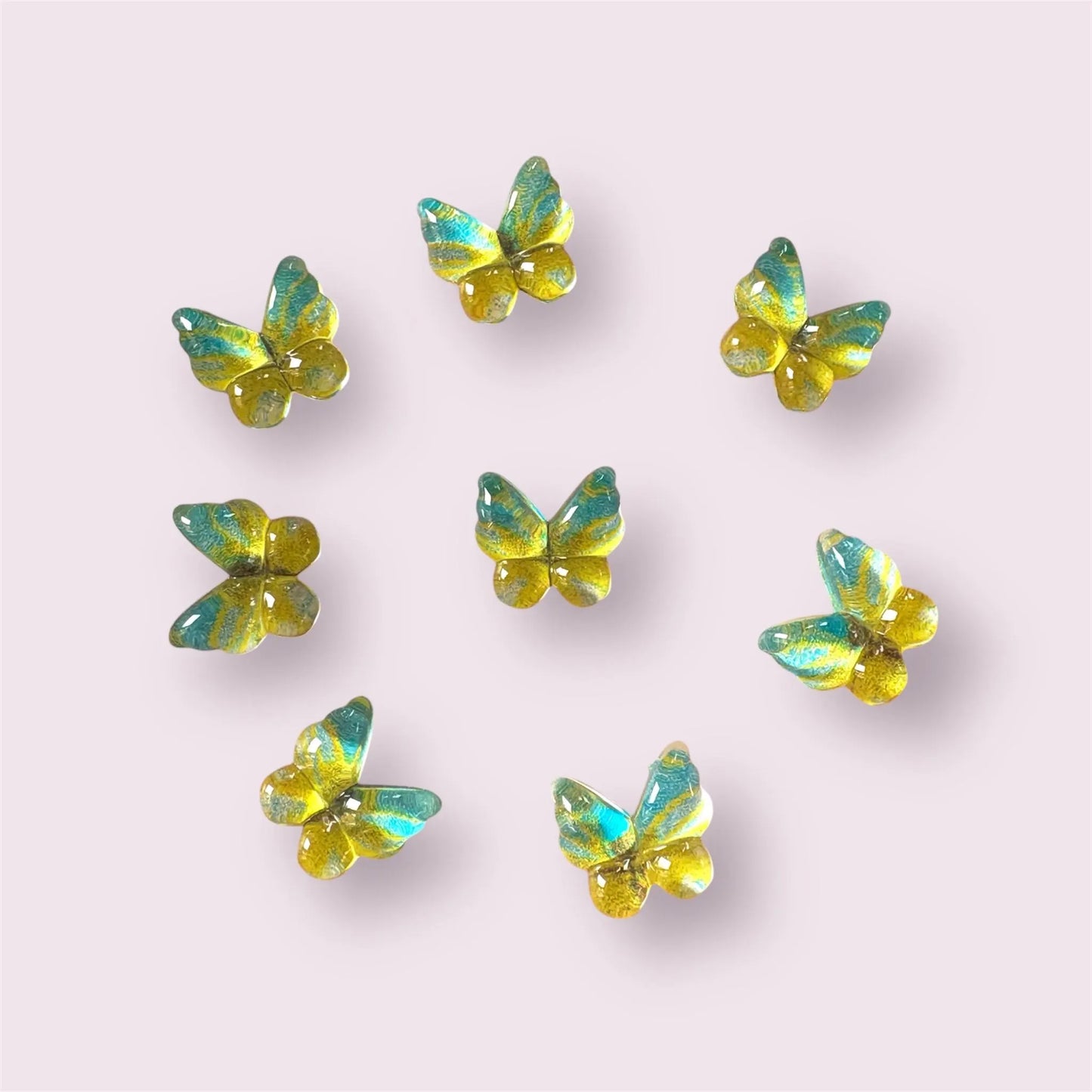 Butterfly resin embellishments, 10mm green and yellow bu