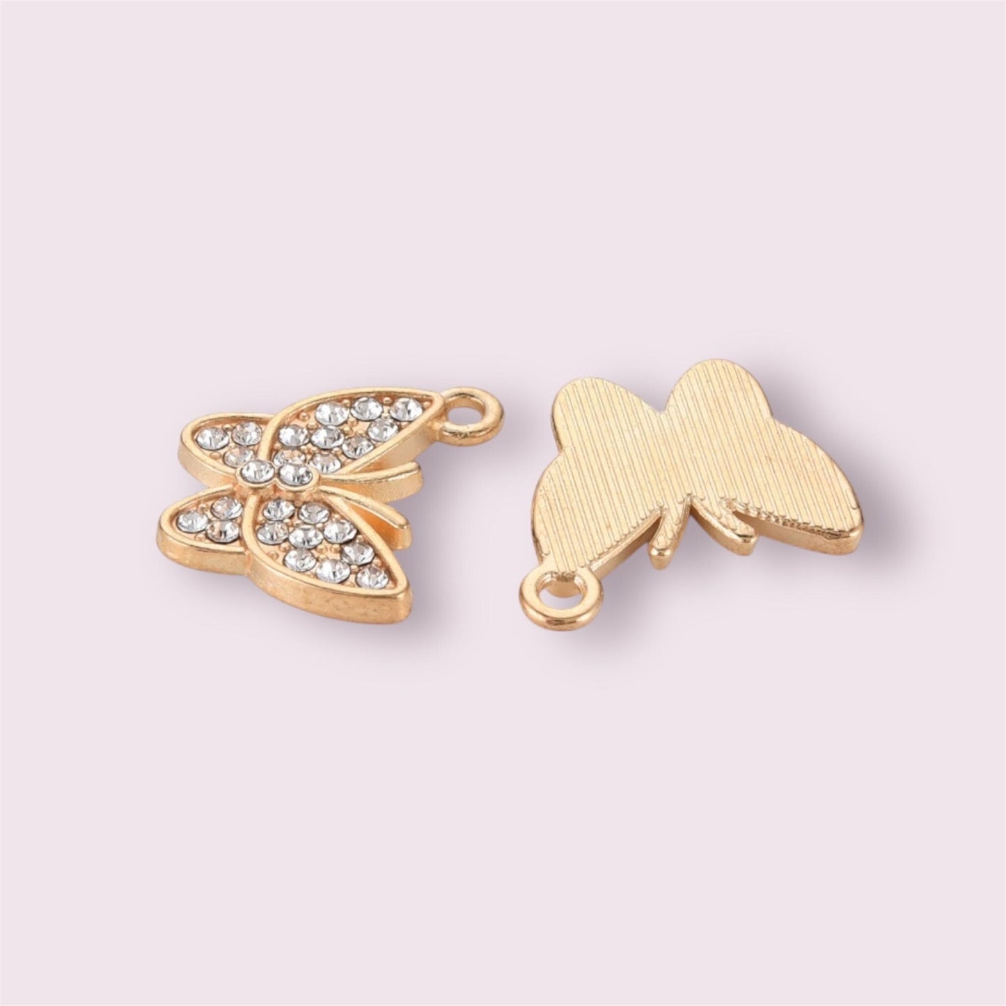 Butterfly charms, gold rhinestone, 20mm