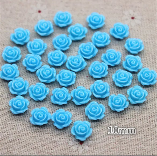 Rose cabochons, blue 10mm