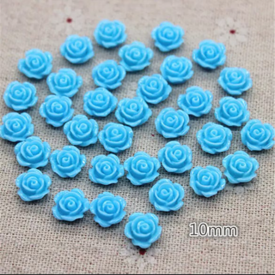 Rose cabochons, blue 10mm