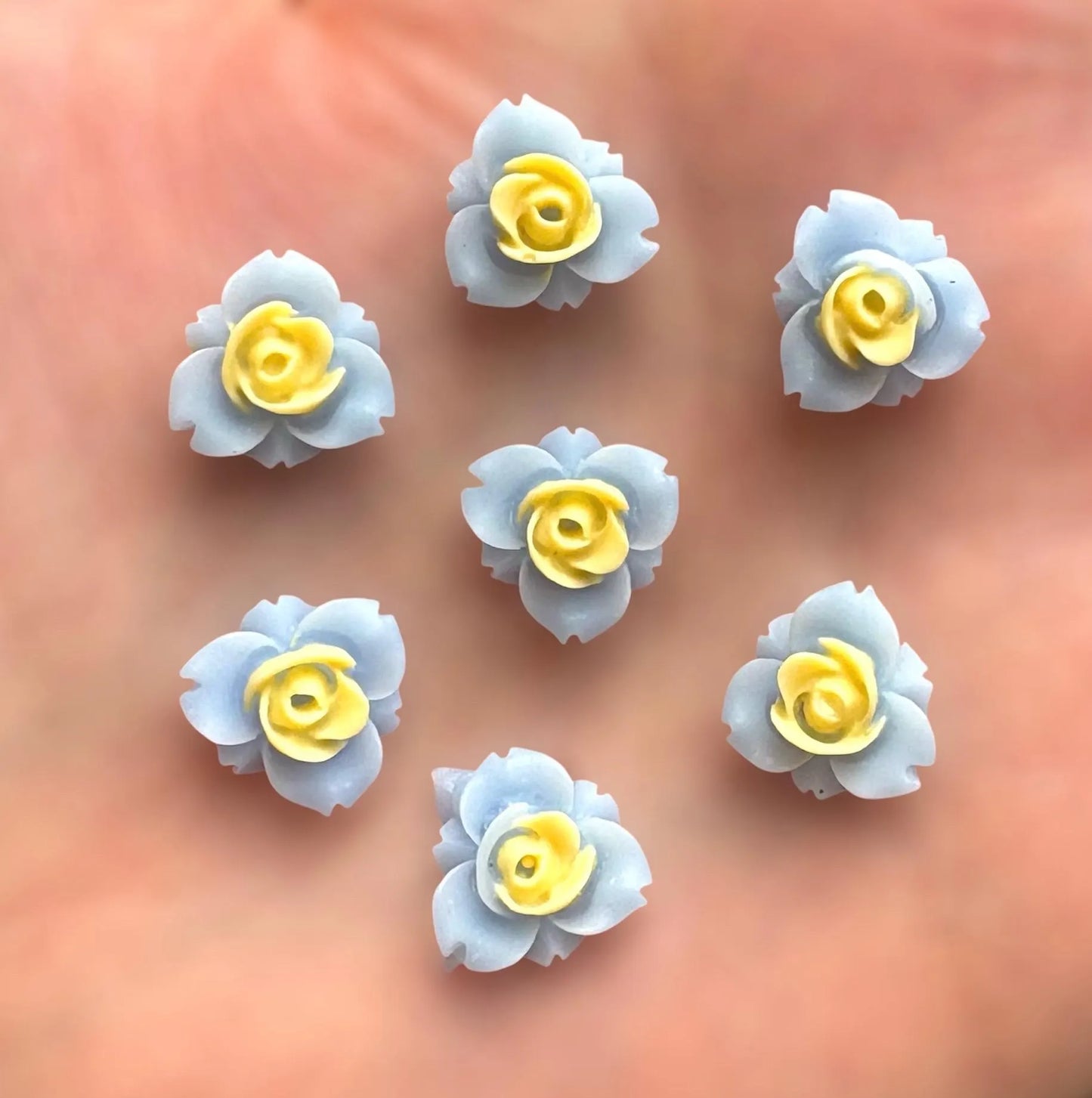 Blue three petal flower cabochons, 11mm