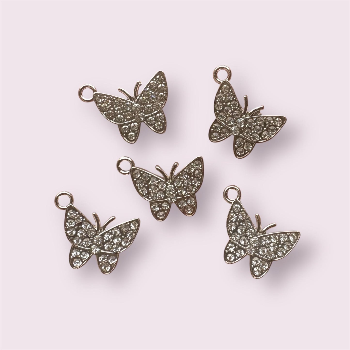 Butterfly charms, silver rhinestone, 20mm