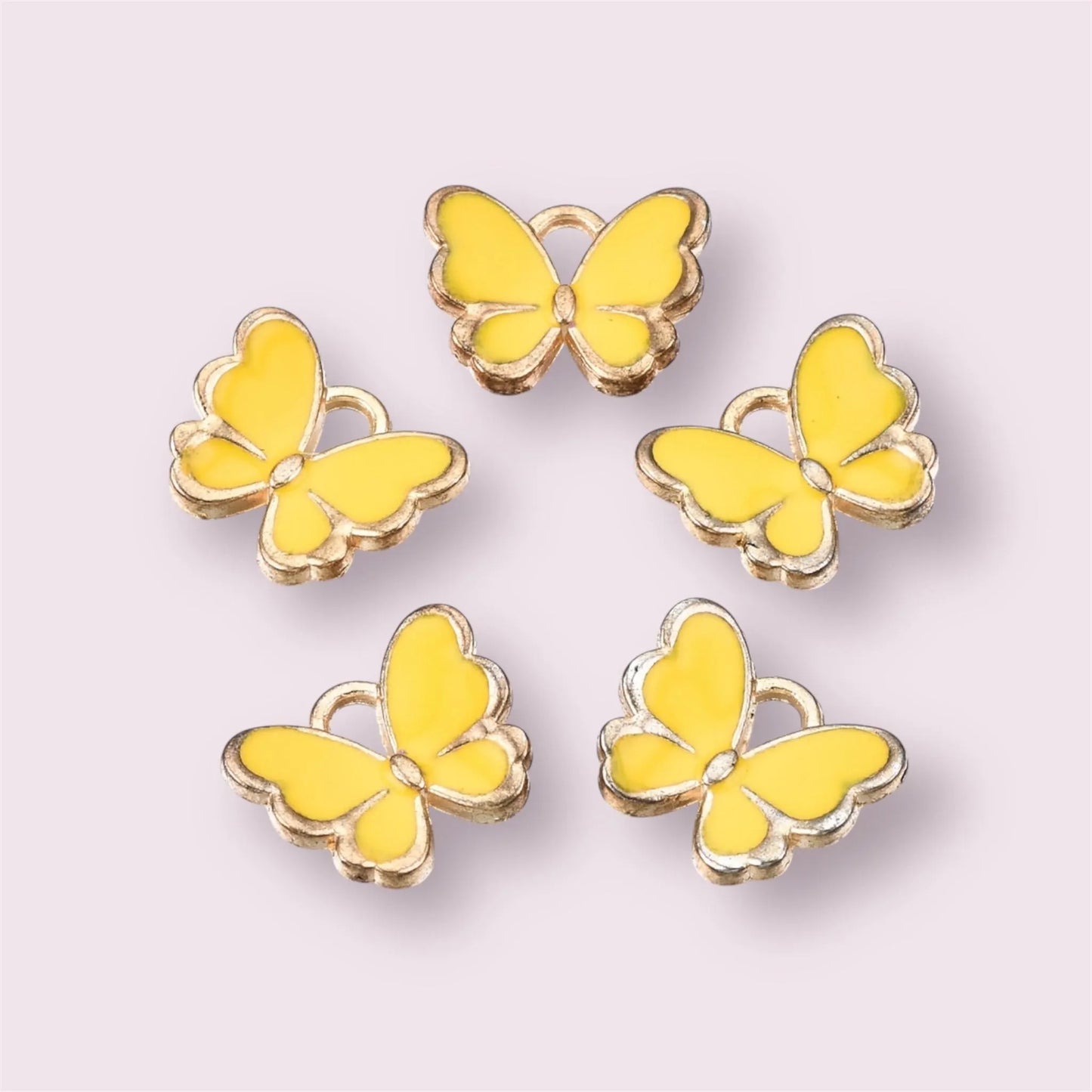 butterfly charms, yellow, 13mm