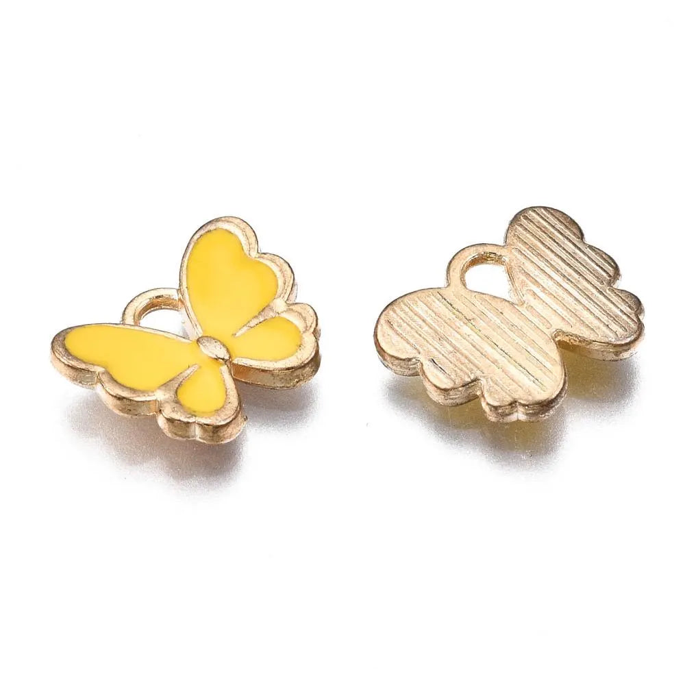 butterfly charms, yellow, 13mm