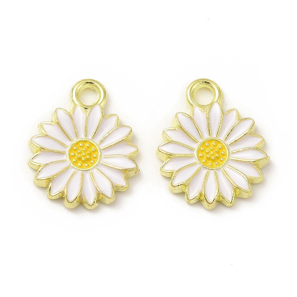 white daisy charms, 17mm gold tone