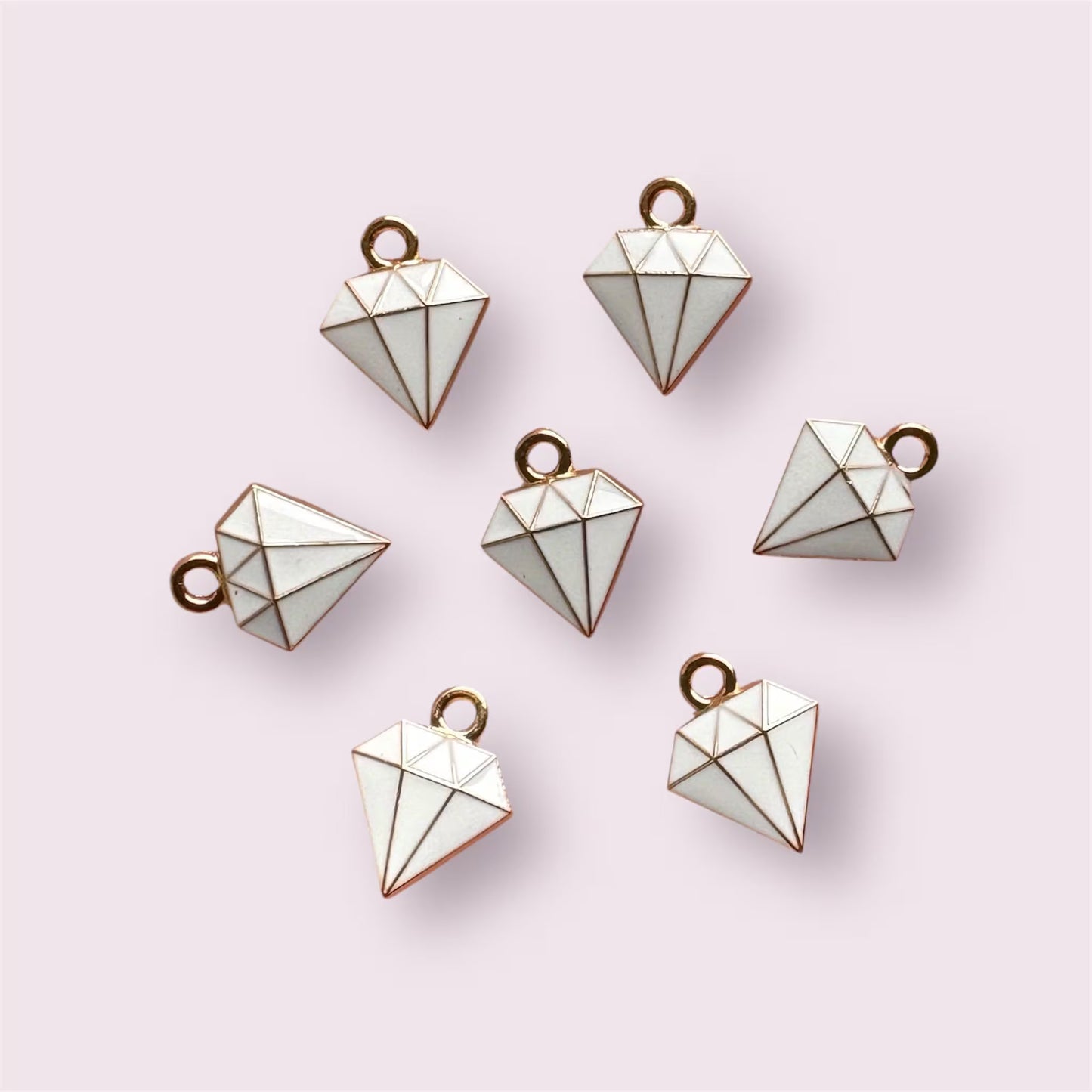 Diamond enamel charms, white 15mm