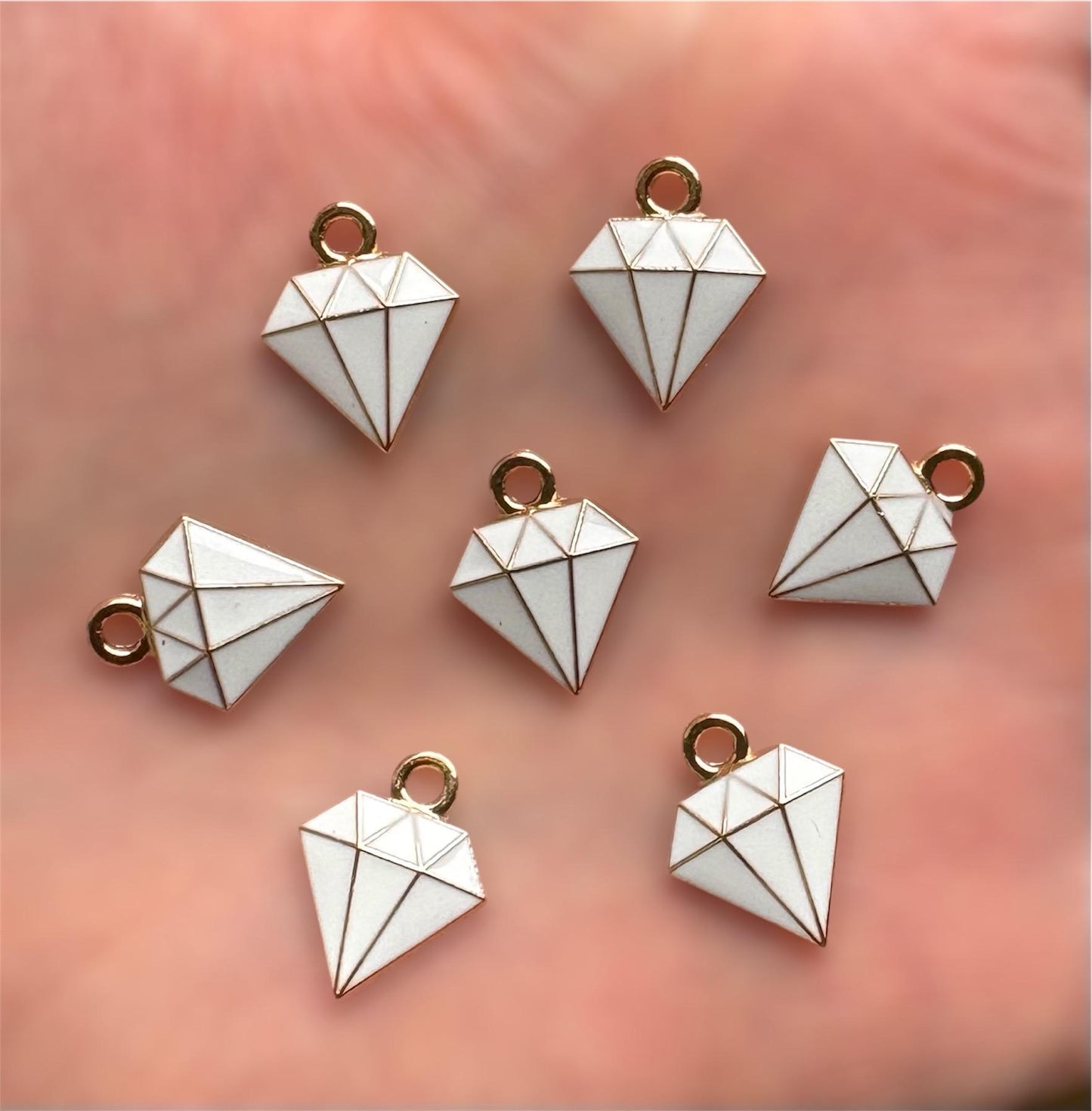 Diamond enamel charms, white 15mm