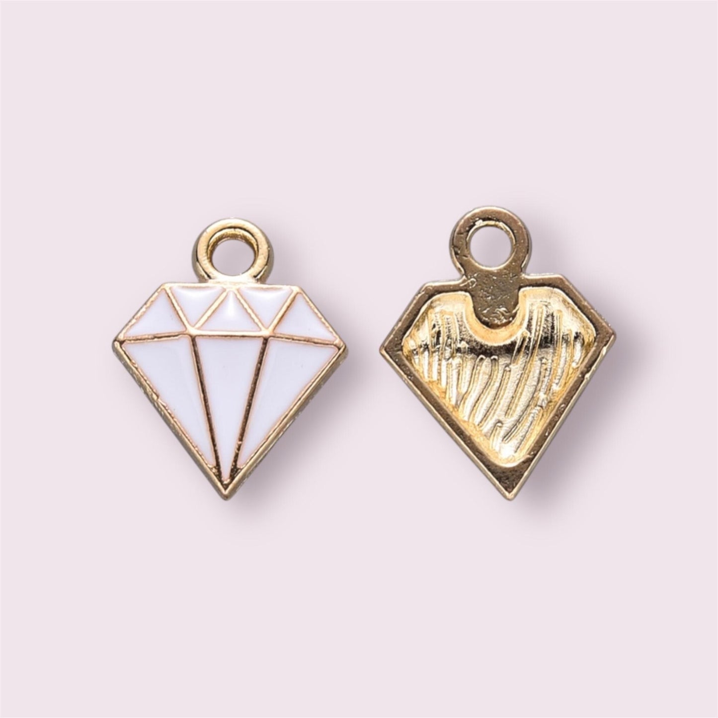 Diamond enamel charms, white 15mm