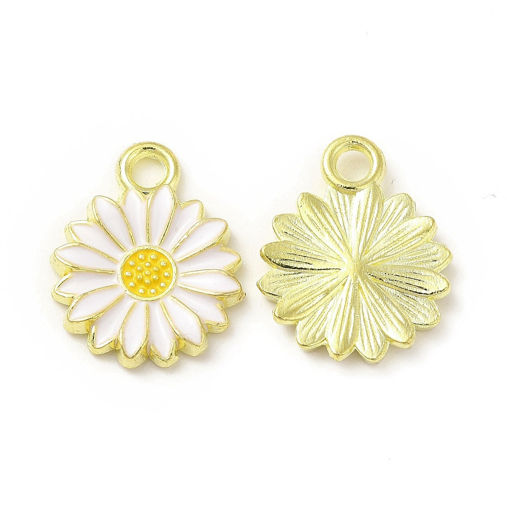 white daisy charms, 17mm gold tone
