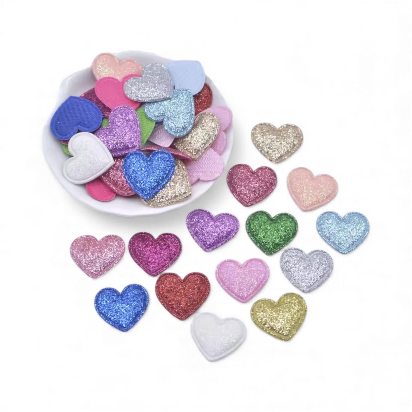 Heart fabric embellishments, mixed set, 22mm