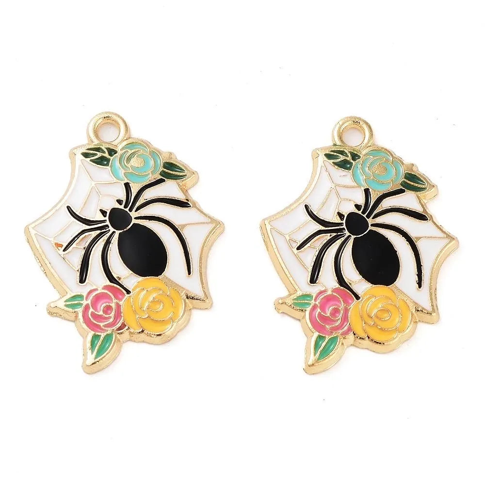 spider on web enamel charms