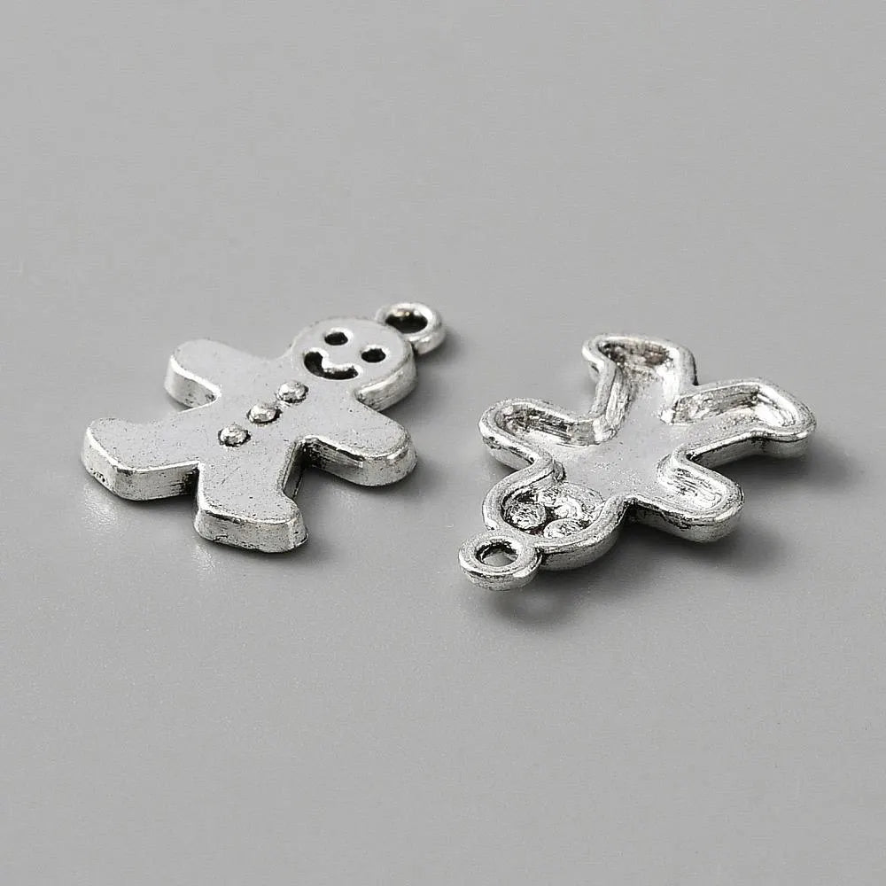 Gingerbread man charms, silver, 19mm