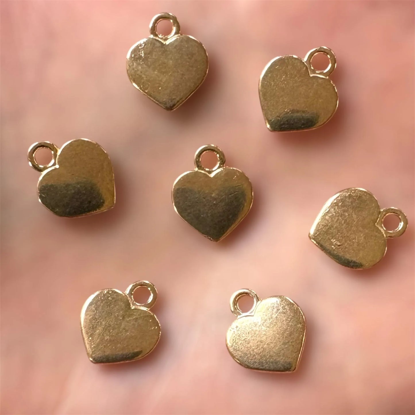 Gold heart charms, 13mm