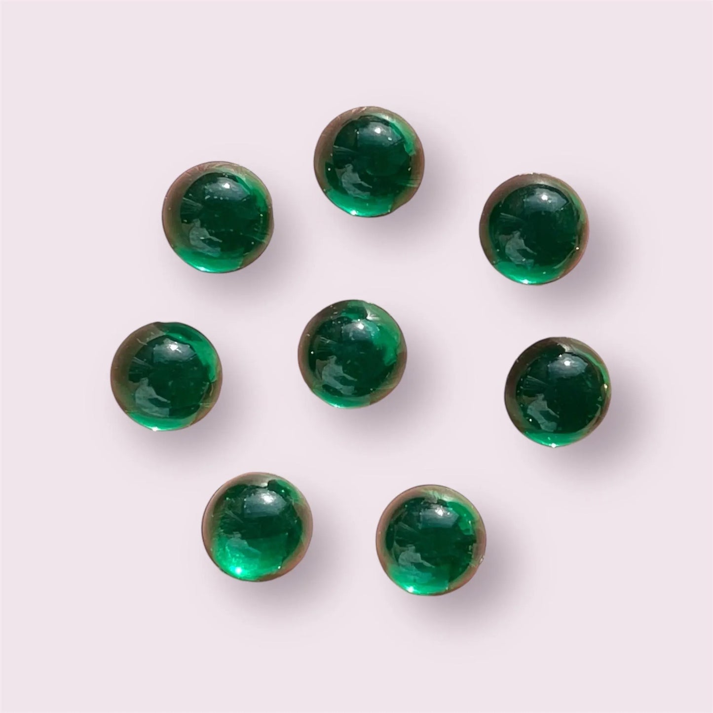 green glossy round cabochons, 10mm