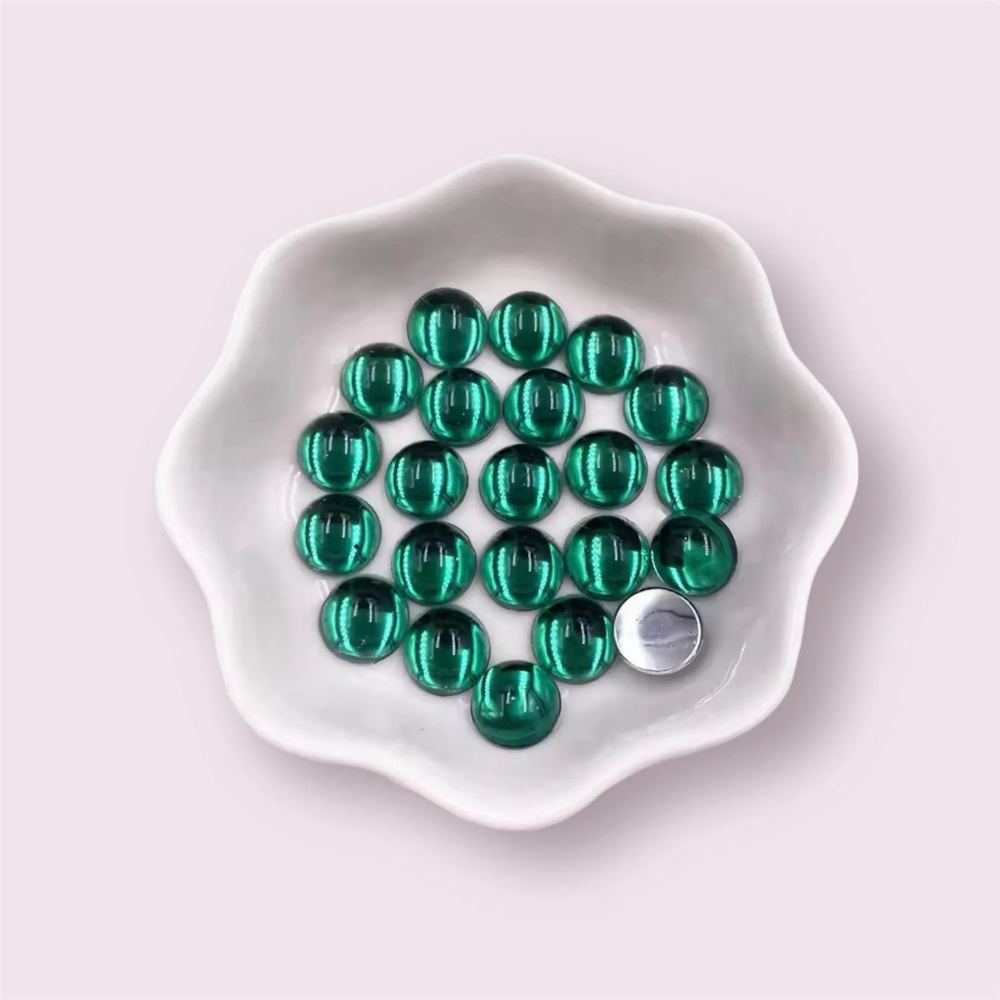 green glossy round cabochons, 10mm