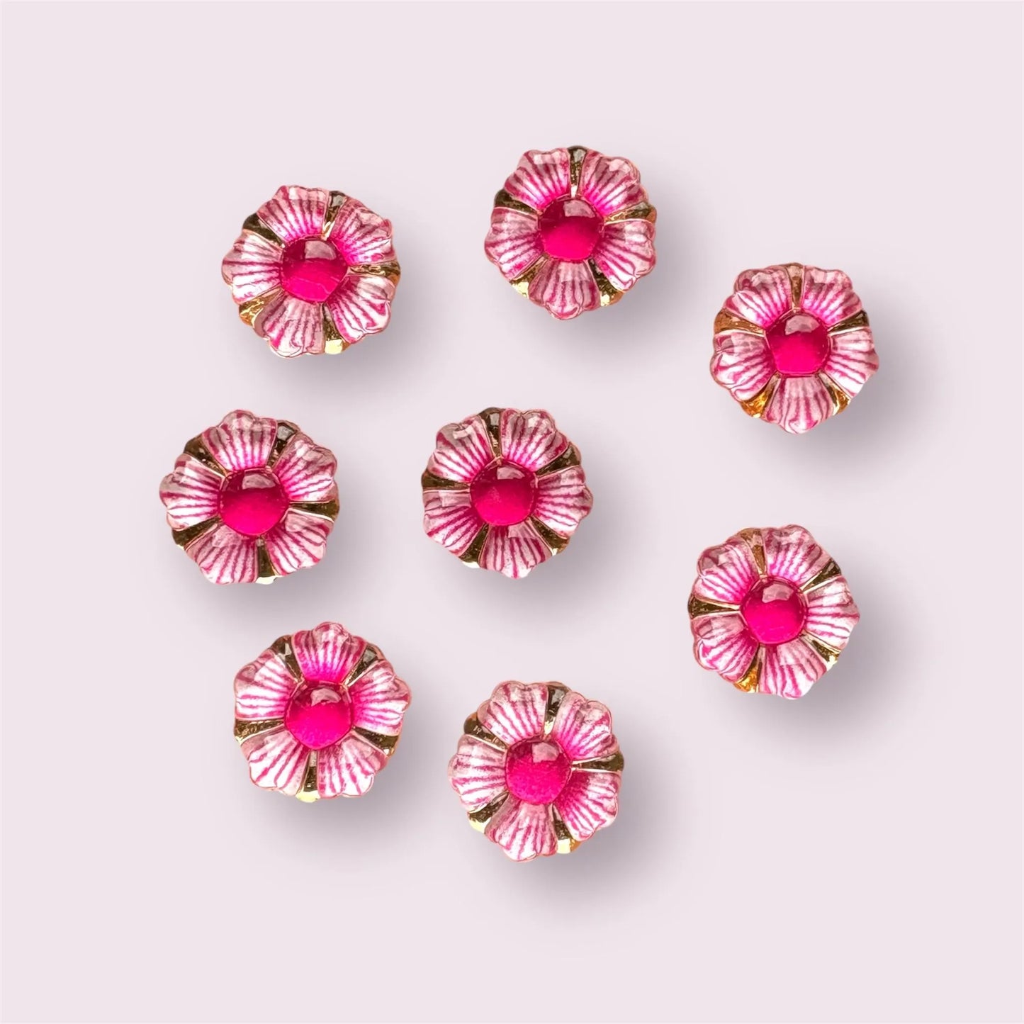 Pink resin flower cabochons, glass effect 12mm