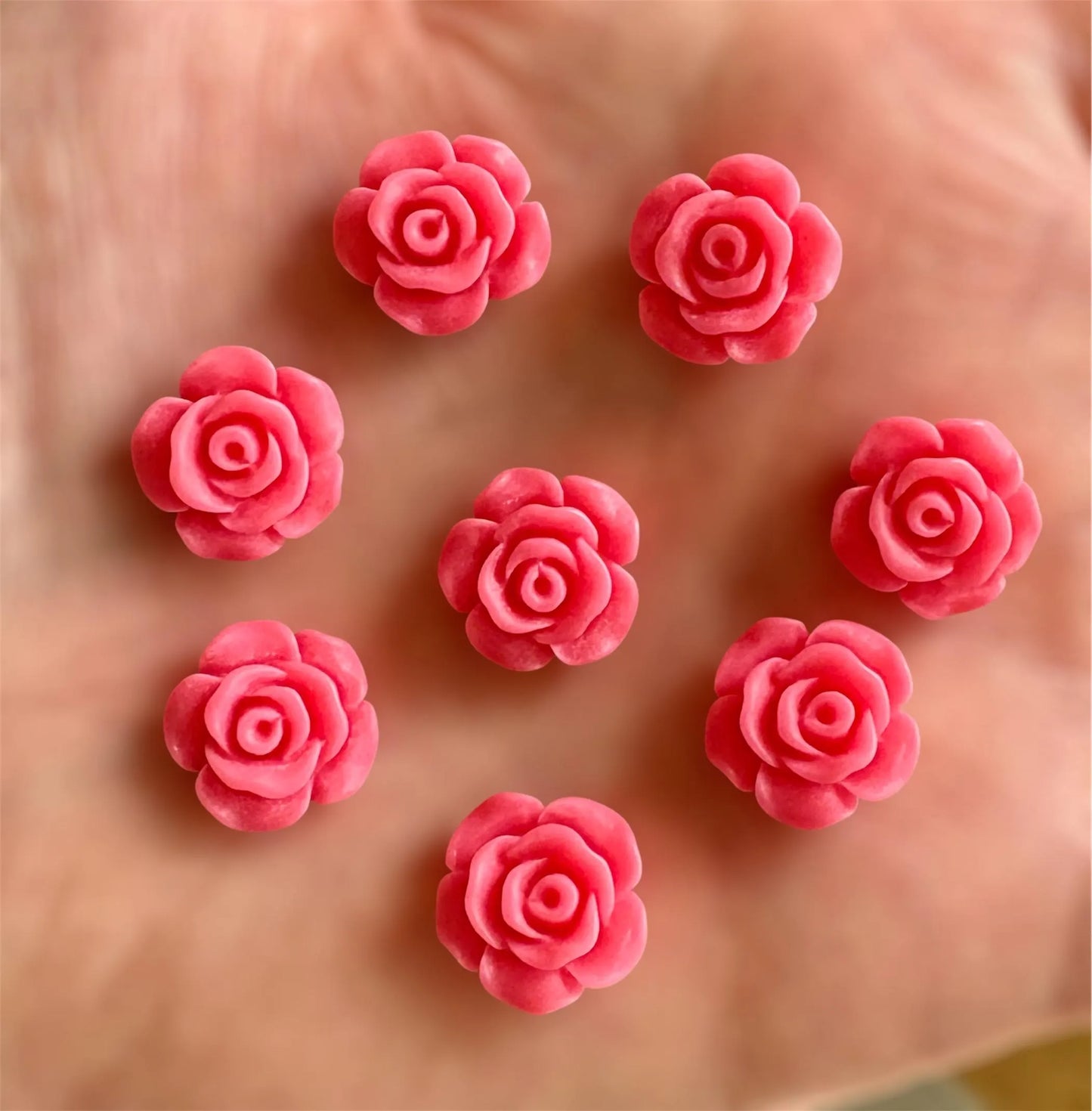 Matte bright pink flower cabochon, 13mm