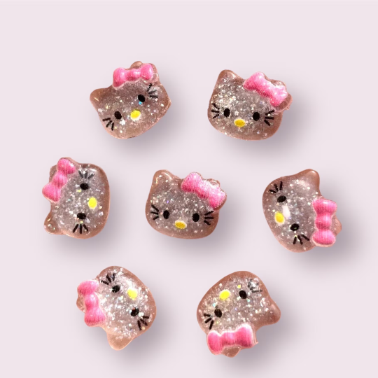 Kitty faces cabochons, silver 10mm