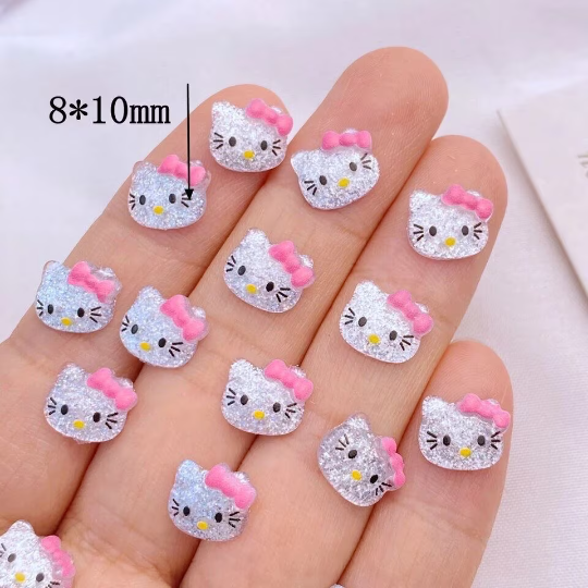 Kitty faces cabochons, silver 10mm
