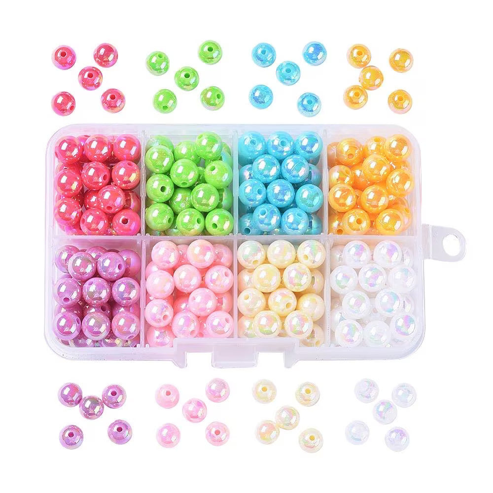 bead set, lustre mixed colour beads, 8mm
