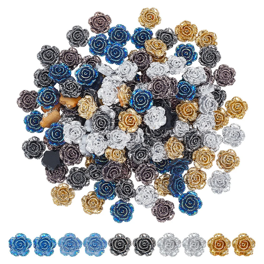 metallic flower mix, 14mm