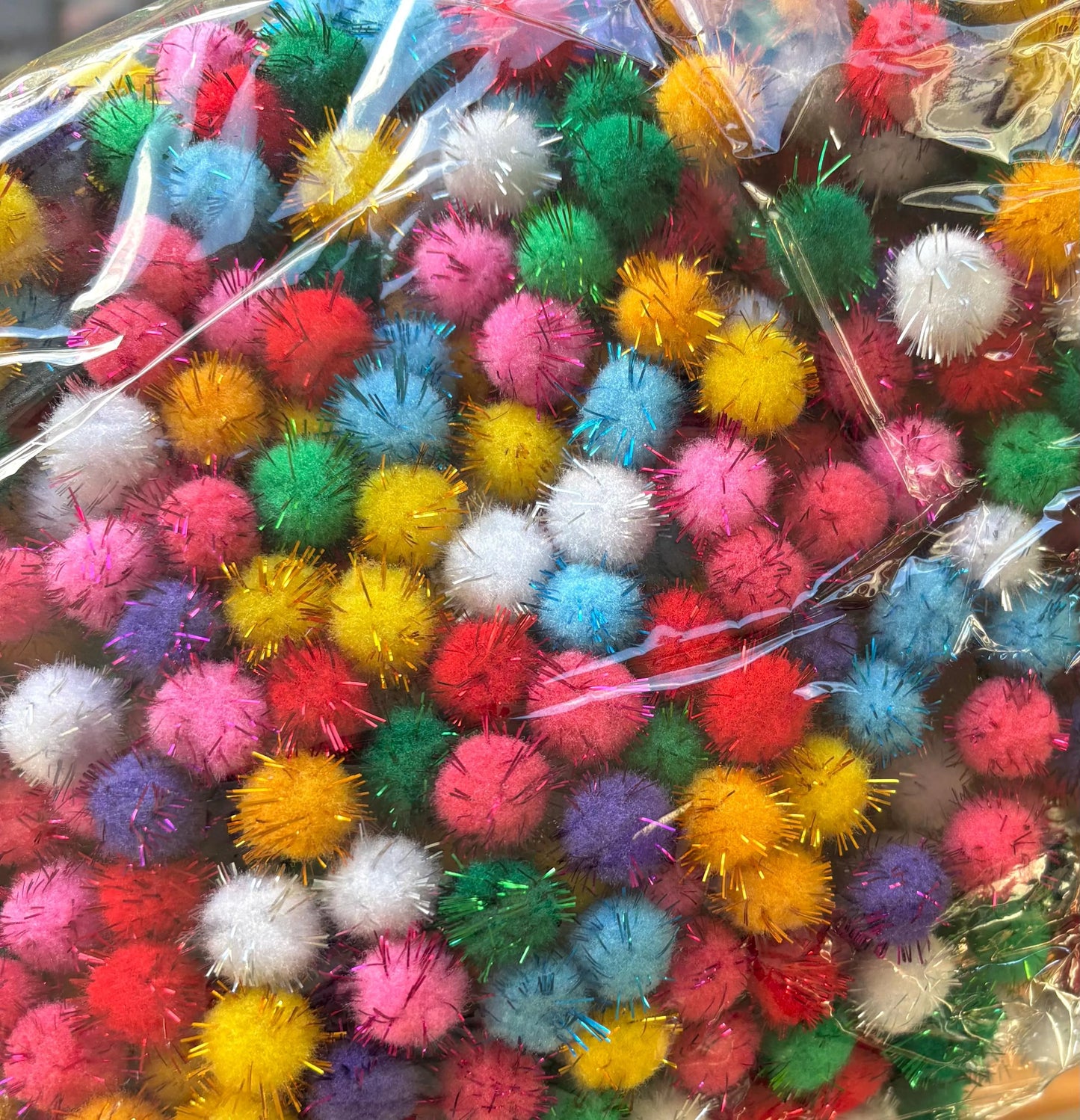 pom poms, metallic mixed colour 15mm