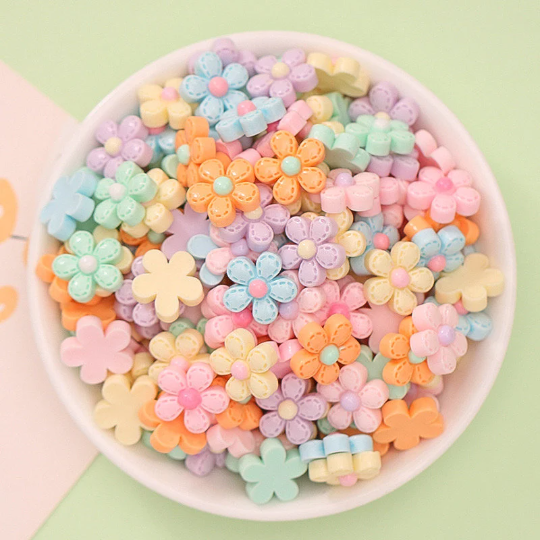 Pastel flower cabochons, 15mm