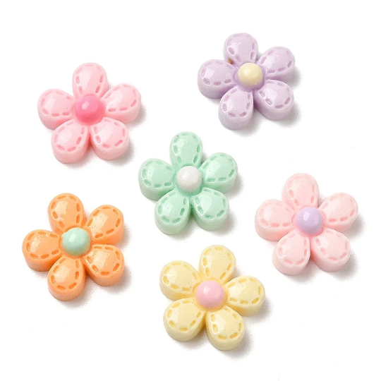 Pastel flower cabochons, 15mm