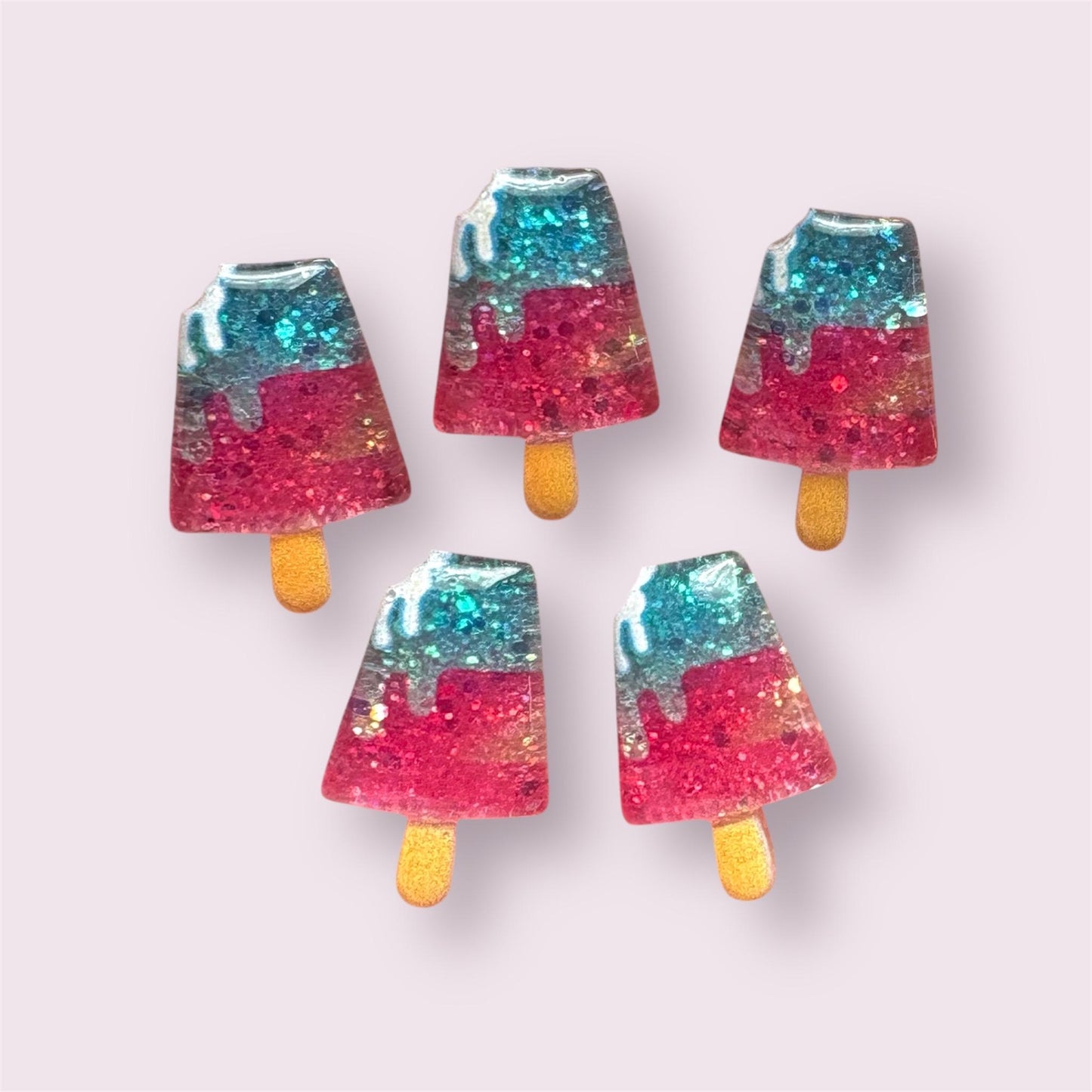 Ice lolly resin cabochons, pink and blue 24mm