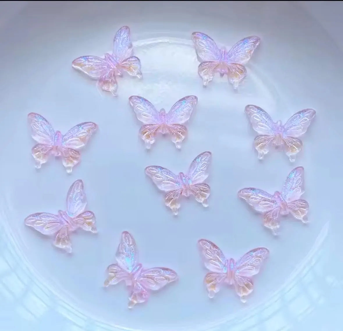 Butterfly cabochons, pink, 13mm