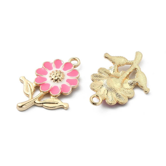 Pink flower enamel charms, 27mm
