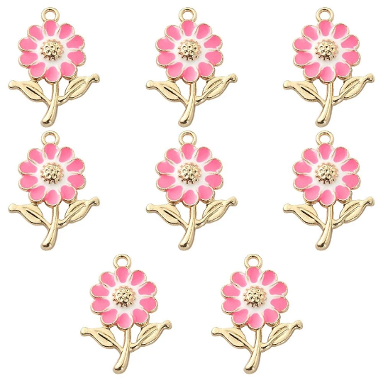 Pink flower enamel charms, 27mm