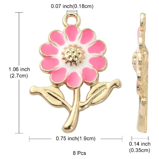 Pink flower enamel charms, 27mm