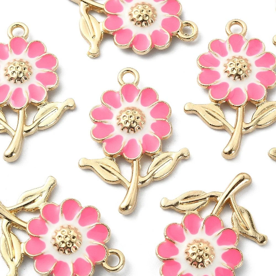 Pink flower enamel charms, 27mm
