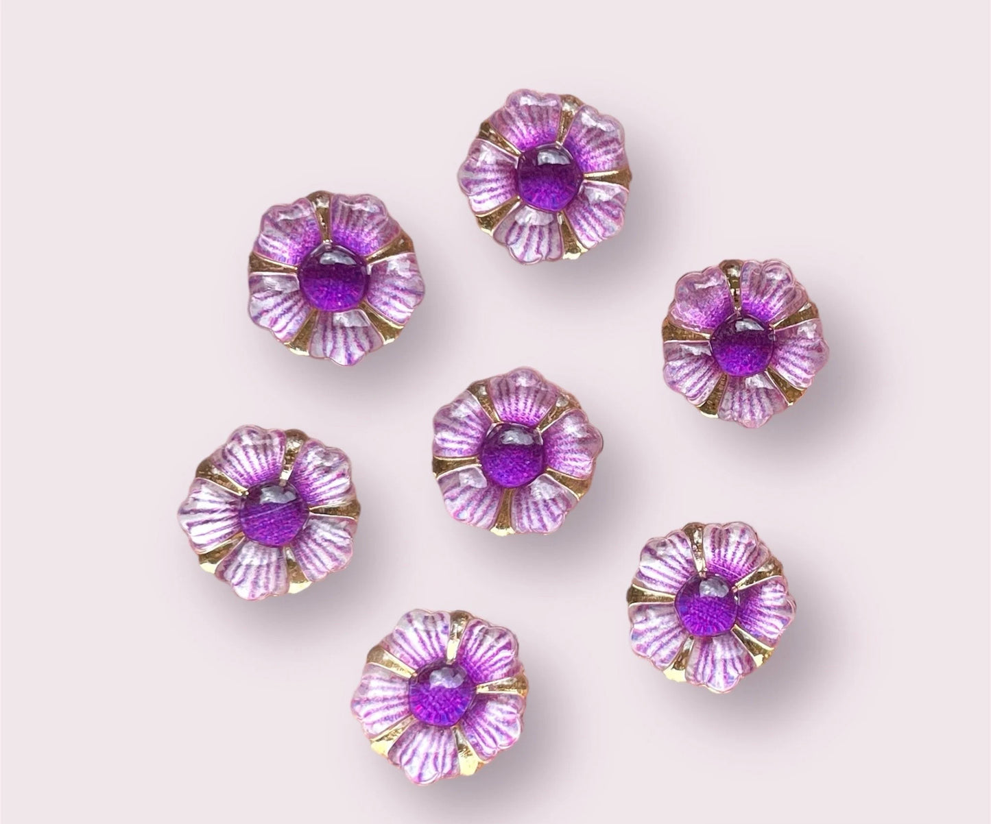 Purple glass effect flower embellishments, 12mm