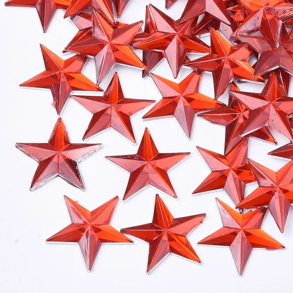 Red acrylic star embellishments, 13mm