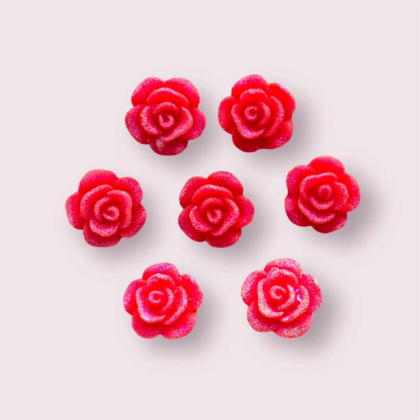 Red glitter rose cabochons, 13mm