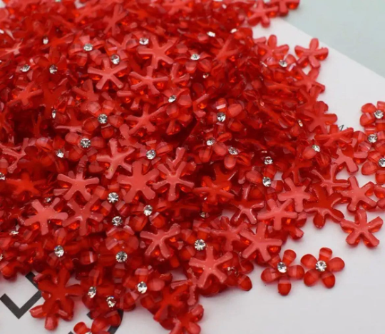 red rhinestone flower cabochon, 10mm