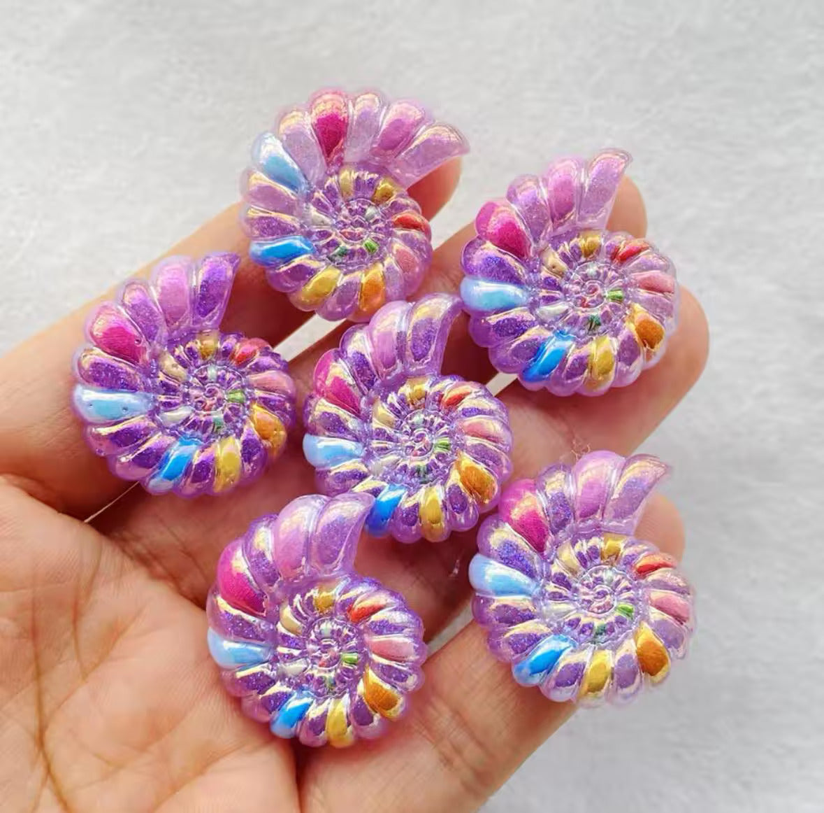 Purple spiral shell cabochons, 26mm