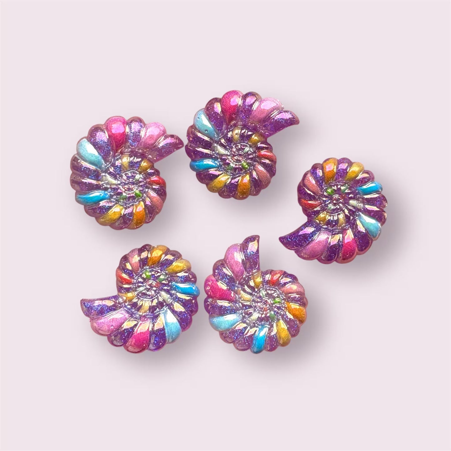 Purple spiral shell cabochons, 26mm